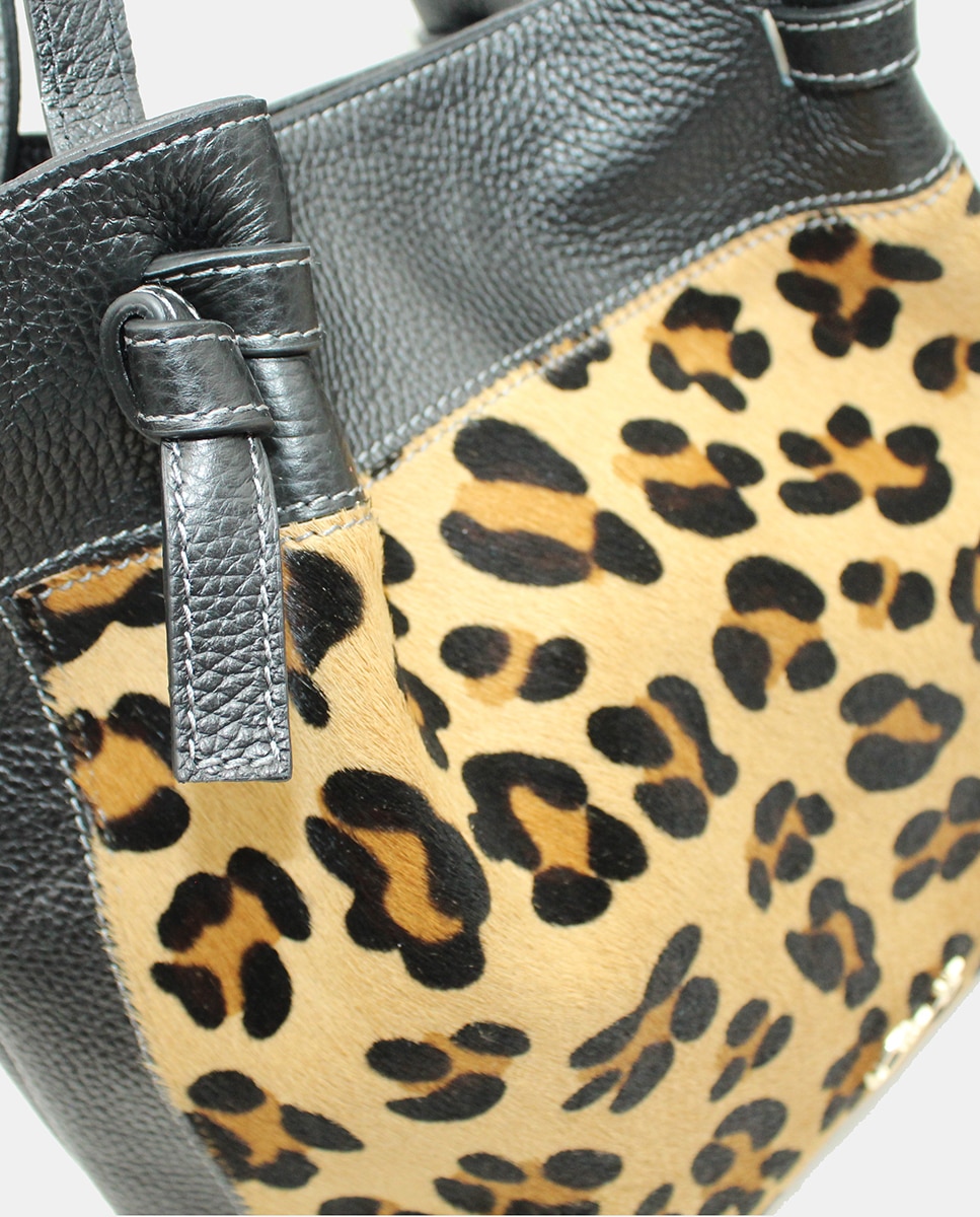 Mala Shopper em Pele Chef Combinada com Animal Print de Leopardo Multicolor-3