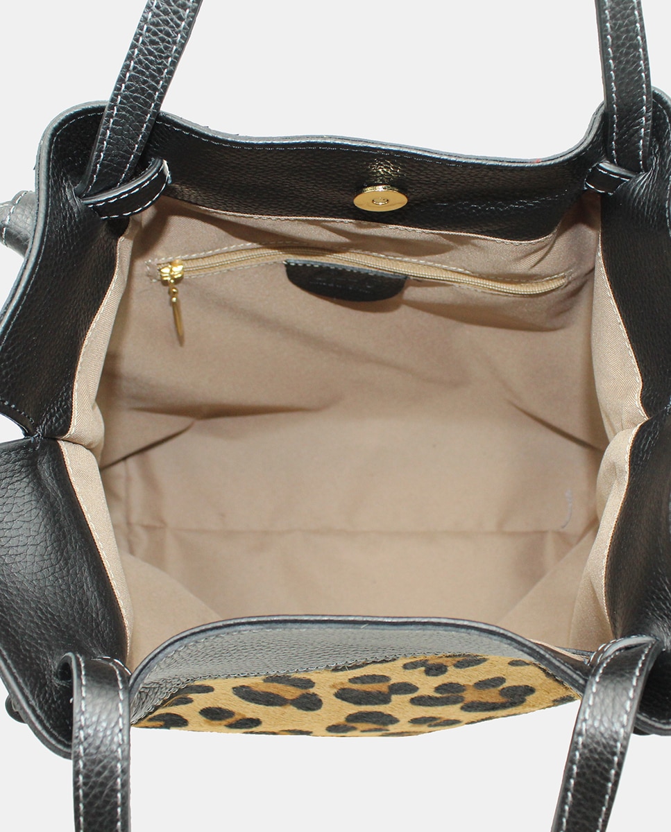 Mala Shopper em Pele Chef Combinada com Animal Print de Leopardo Multicolor-4