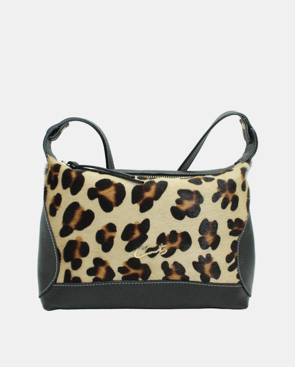 Imagem 0 de Mala a Tiracolo em Pele Chef Combinada com Animal Print de Leopardo