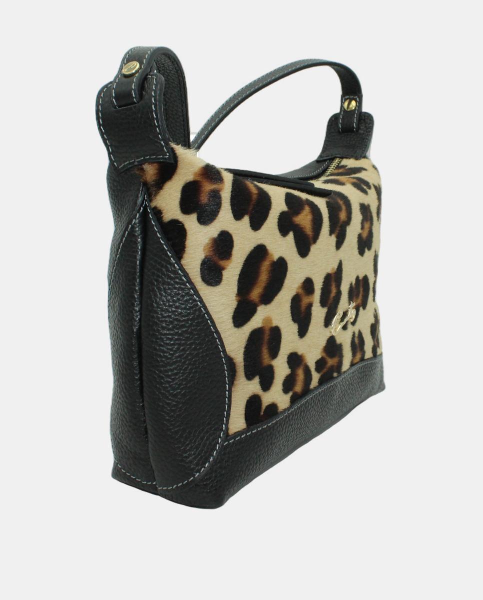 Mala a Tiracolo em Pele Chef Combinada com Animal Print de Leopardo Multicolor-2