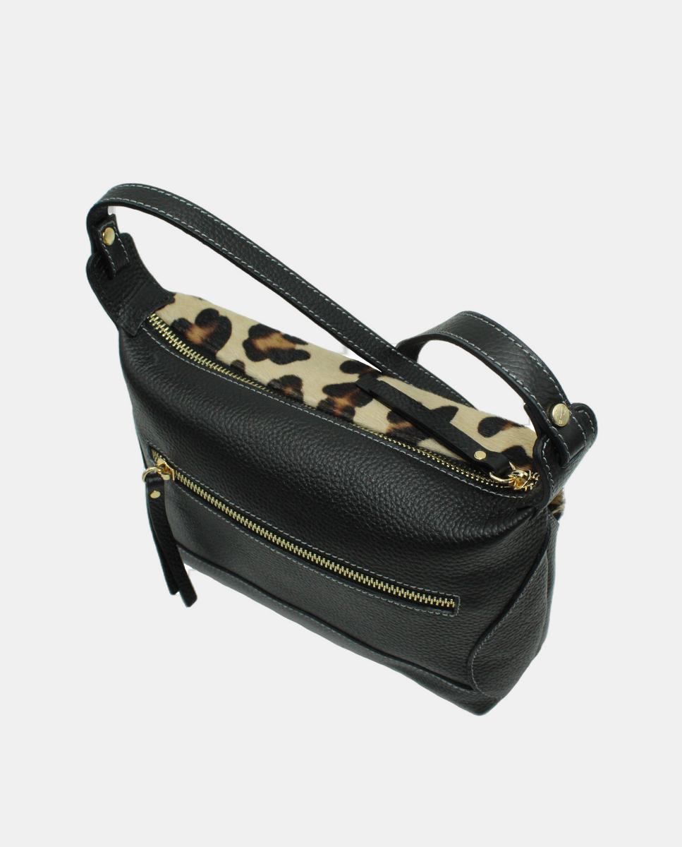 Mala a Tiracolo em Pele Chef Combinada com Animal Print de Leopardo Multicolor-3