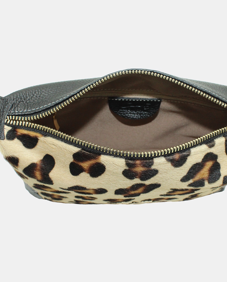 Mala a Tiracolo em Pele Chef Combinada com Animal Print de Leopardo Multicolor-4