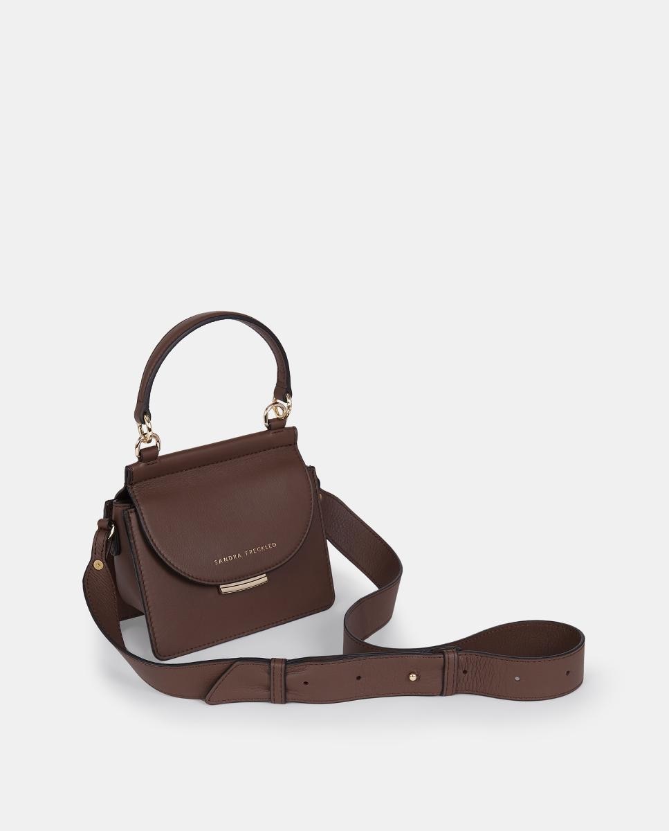 Mala a Tiracolo Mini em Pele com Detalhe da Marca Castanho-escuro-2