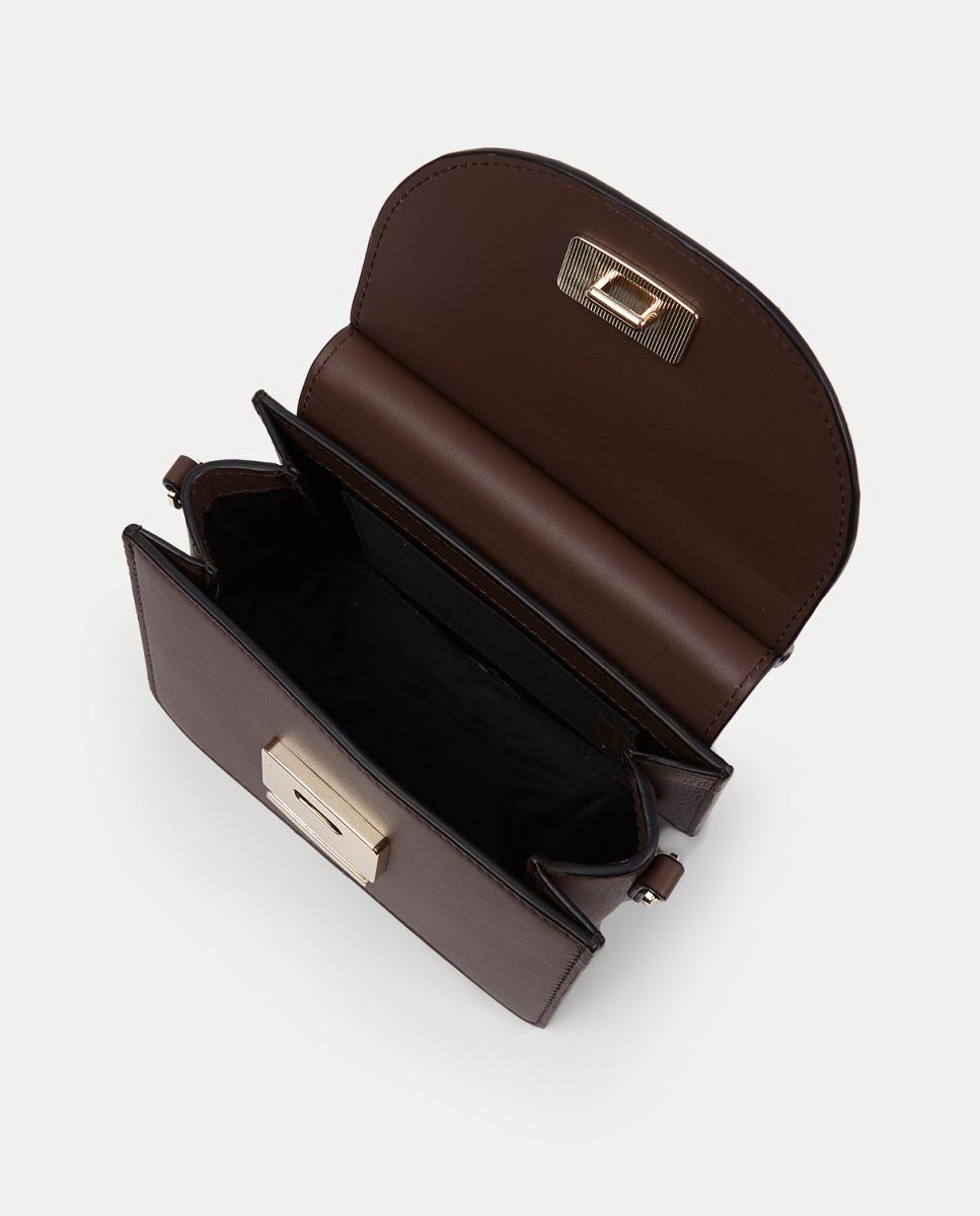 Mala a Tiracolo Mini em Pele com Detalhe da Marca Castanho-escuro-3