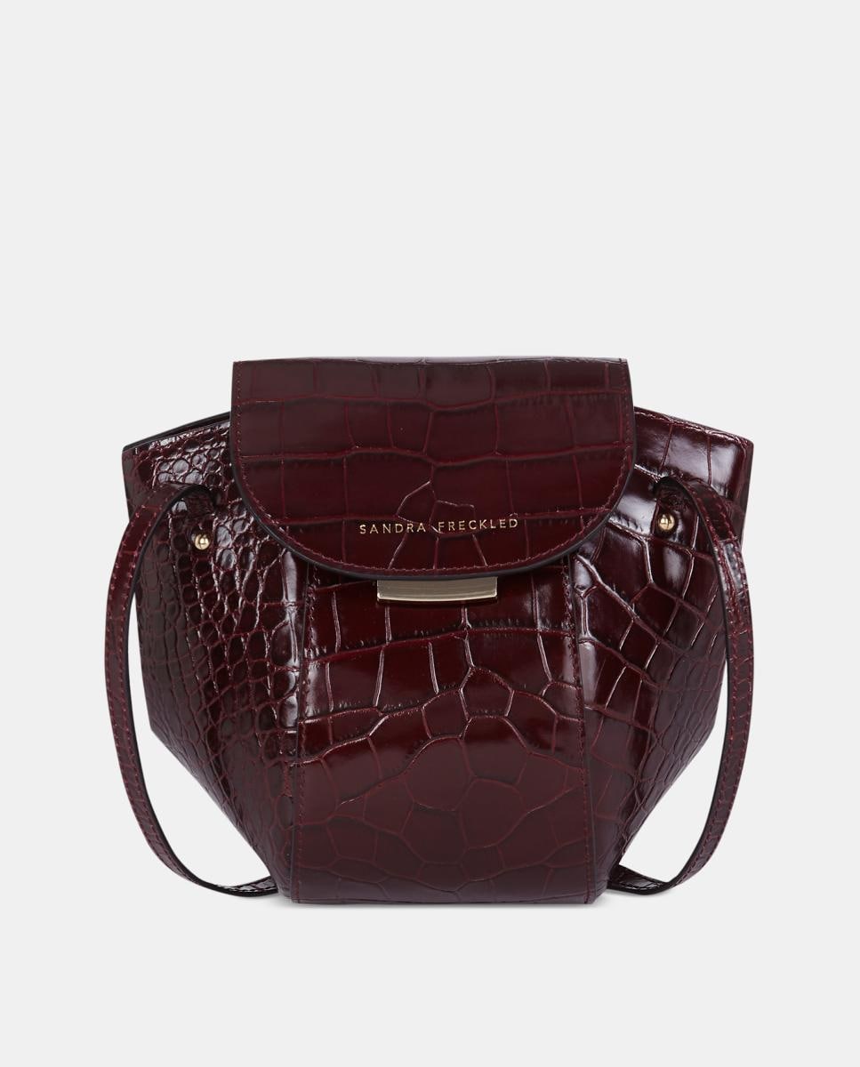 Mala a Tiracolo em Pele Gravada com Alça de Tiracolo Dupla Comprida Bordeaux-1