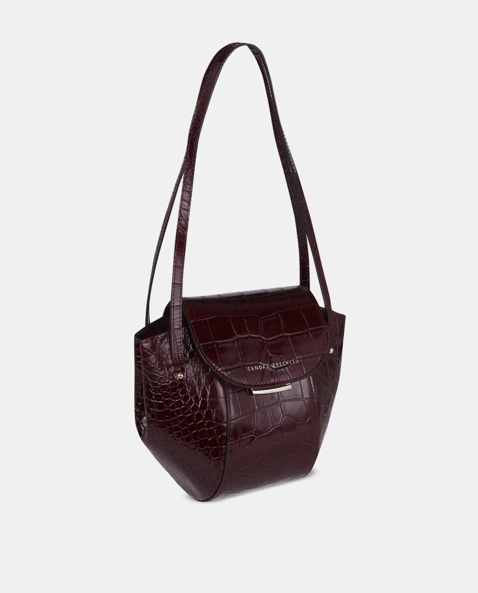 Mala a Tiracolo em Pele Gravada com Alça de Tiracolo Dupla Comprida Bordeaux-2