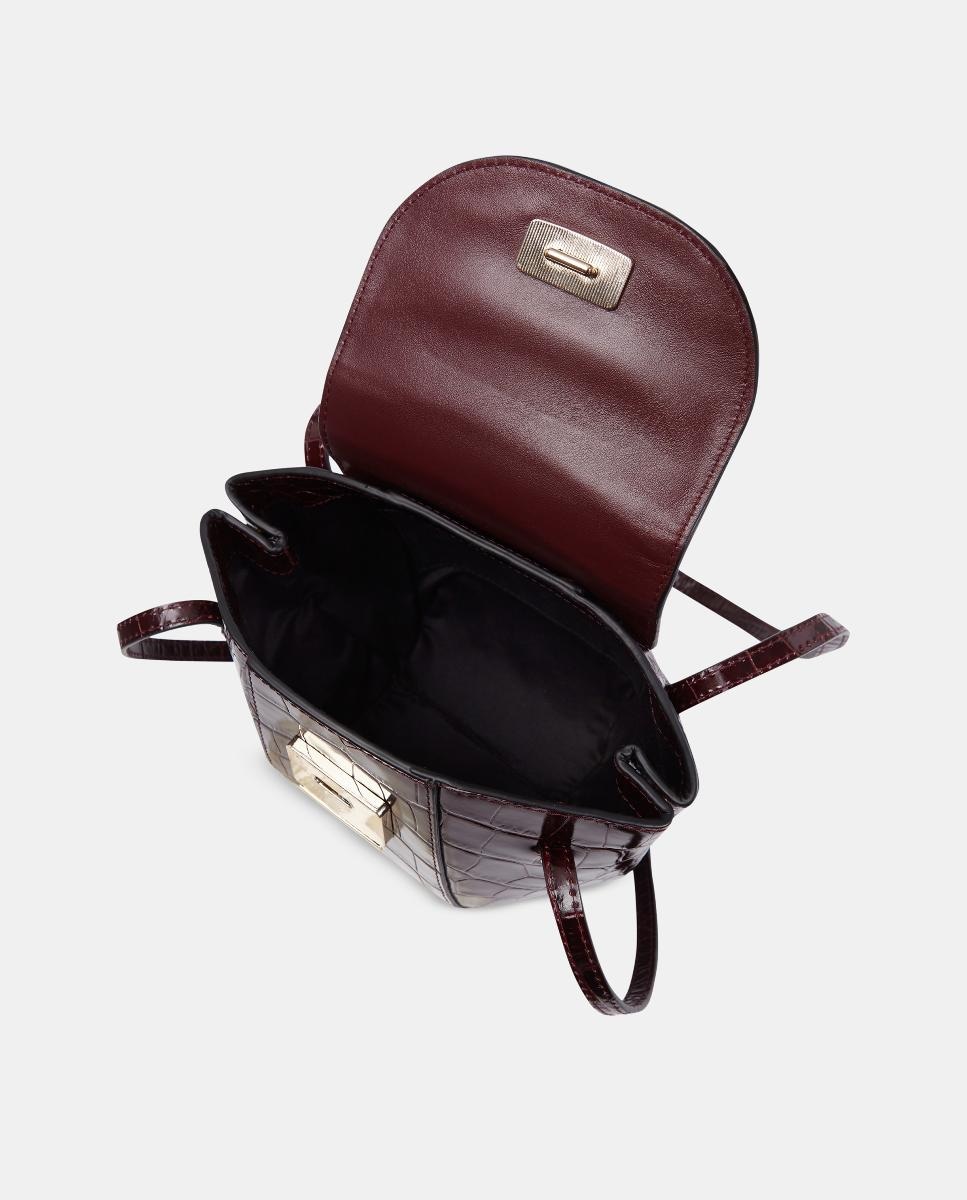 Mala a Tiracolo em Pele Gravada com Alça de Tiracolo Dupla Comprida Bordeaux-3