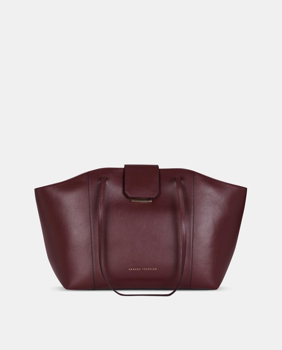Mala Shopper Grande em Pele Lisa com Alças Compridas Bordeaux-1