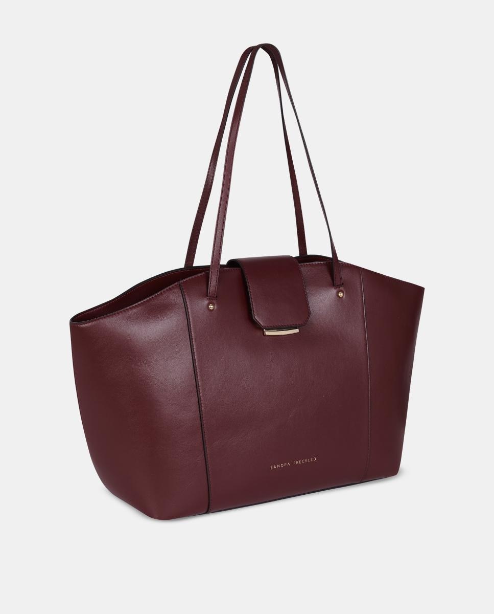 Mala Shopper Grande em Pele Lisa com Alças Compridas Bordeaux-2