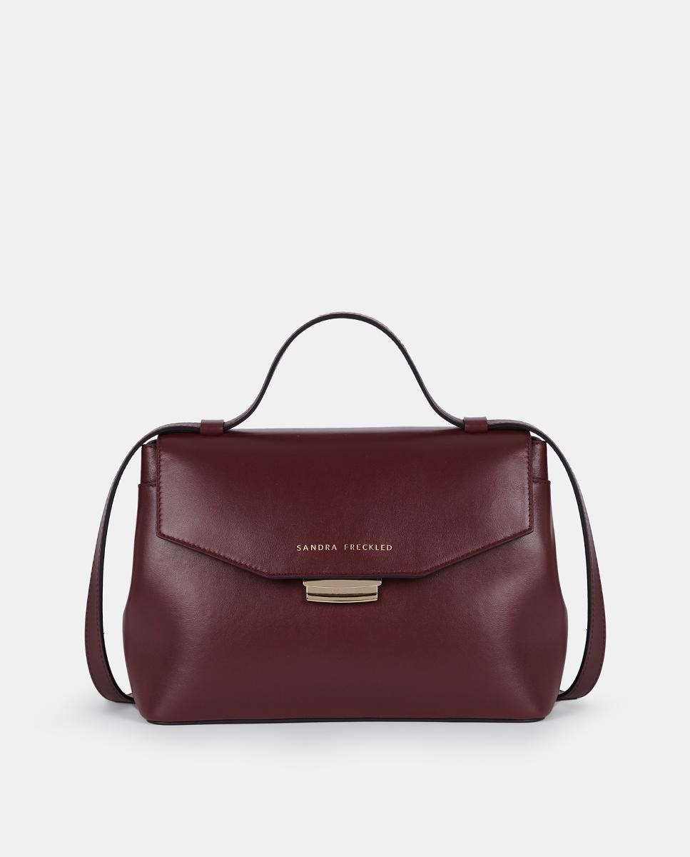 Mala Crossbody em Pele Lisa com Alça Comprida Ajustável Bordeaux-1