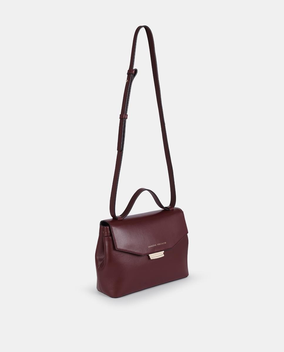 Mala Crossbody em Pele Lisa com Alça Comprida Ajustável Bordeaux-2