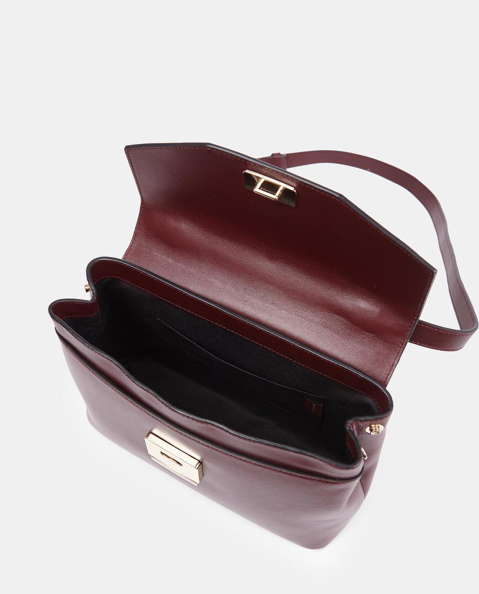 Mala Crossbody em Pele Lisa com Alça Comprida Ajustável Bordeaux-3