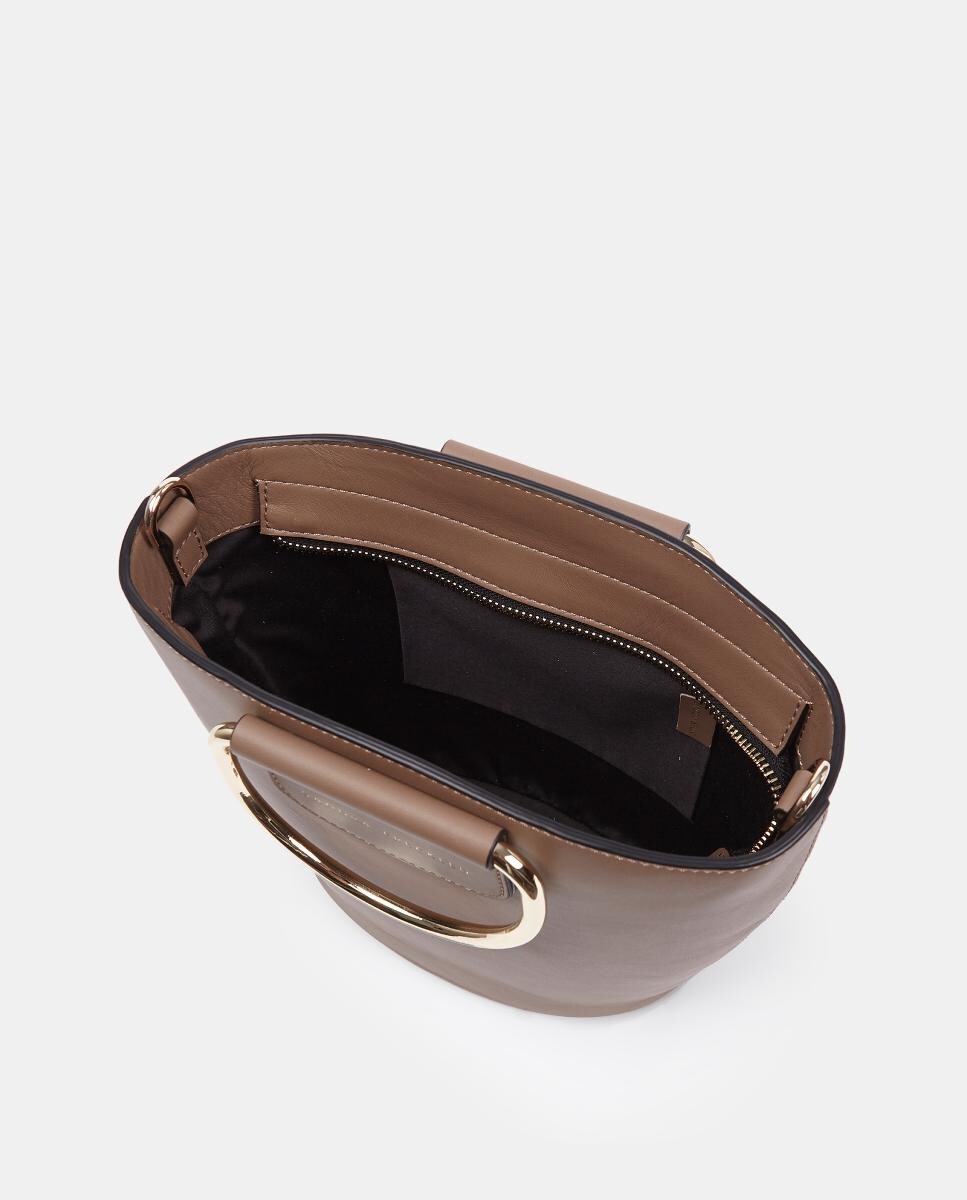 Mala Crossbody em Pele Lisa com Alças Metálicas Taupe-3