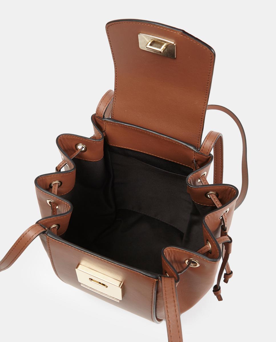 Mala Crossbody em Pele Lisa com Aba e Alças Compridas Camel-3