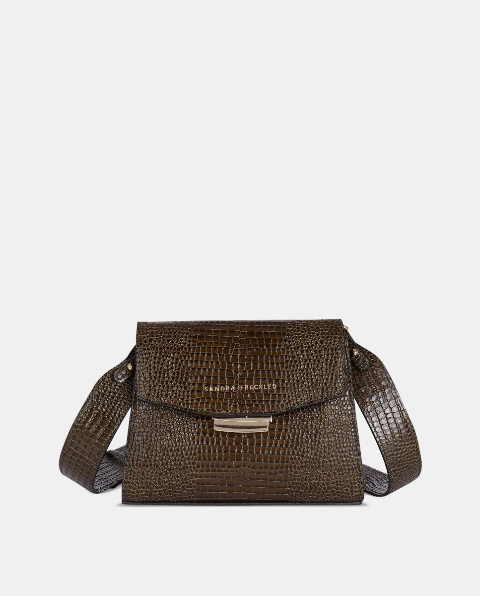 Mala a Tiracolo em Pele Gravada Verde-escuro-1