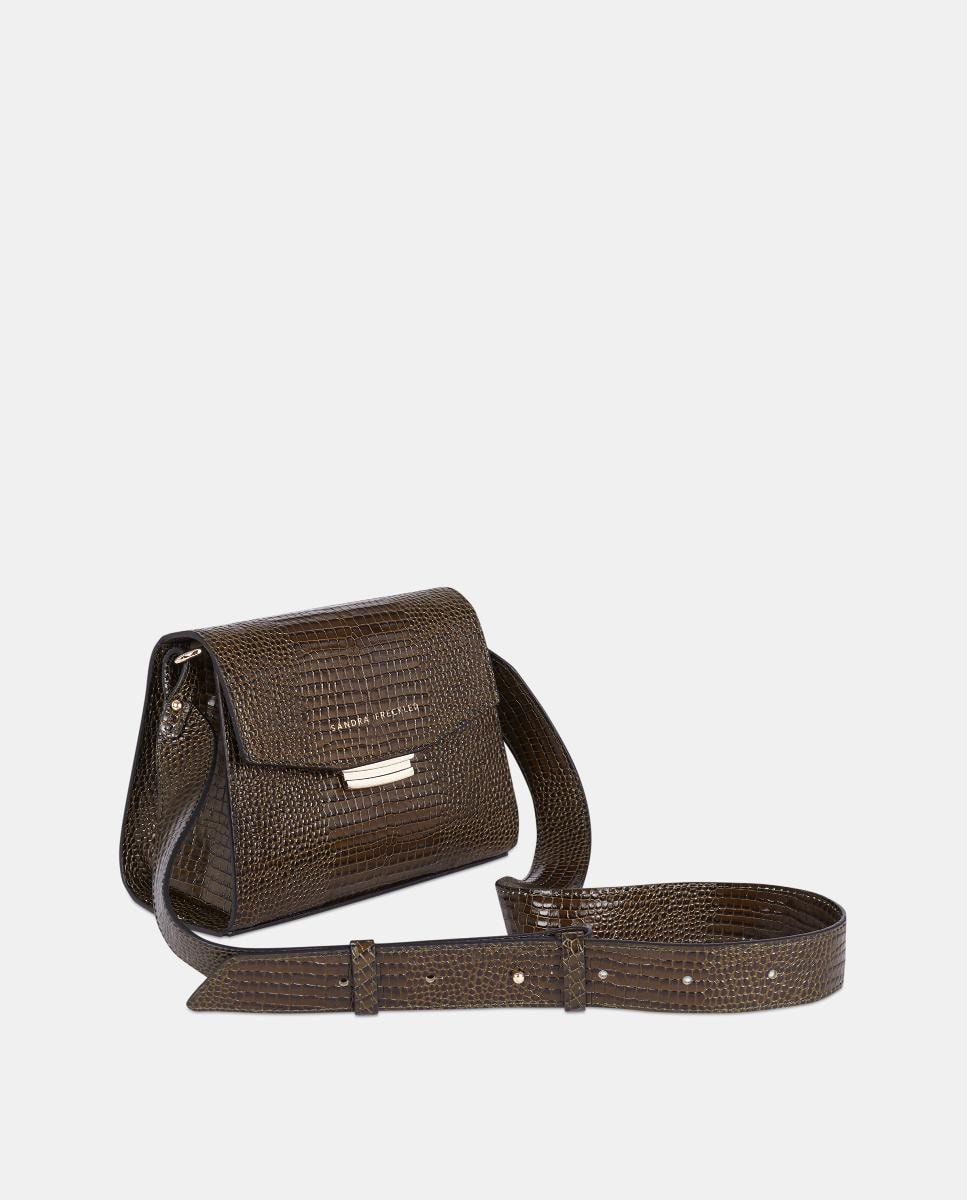 Mala a Tiracolo em Pele Gravada Verde-escuro-2