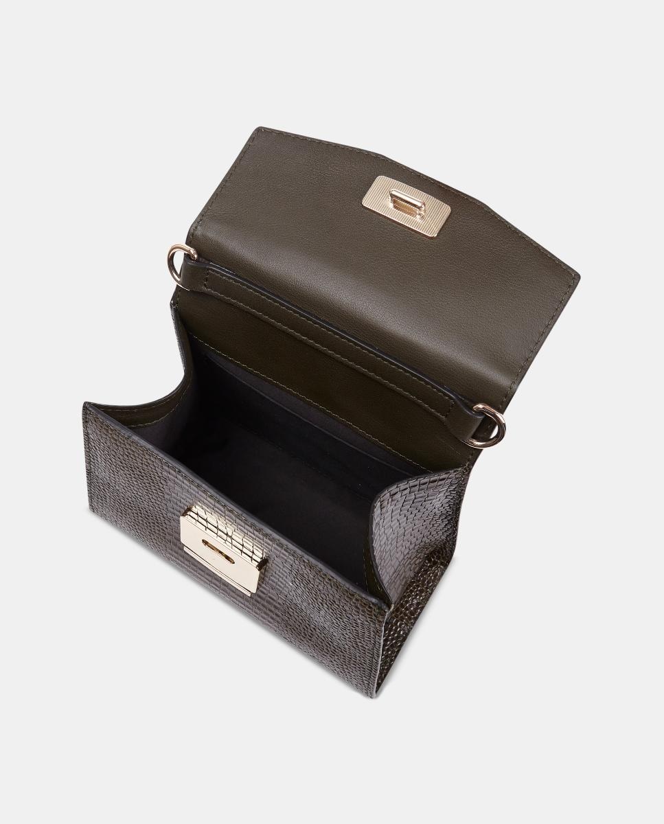 Mala a Tiracolo em Pele Gravada Verde-escuro-3