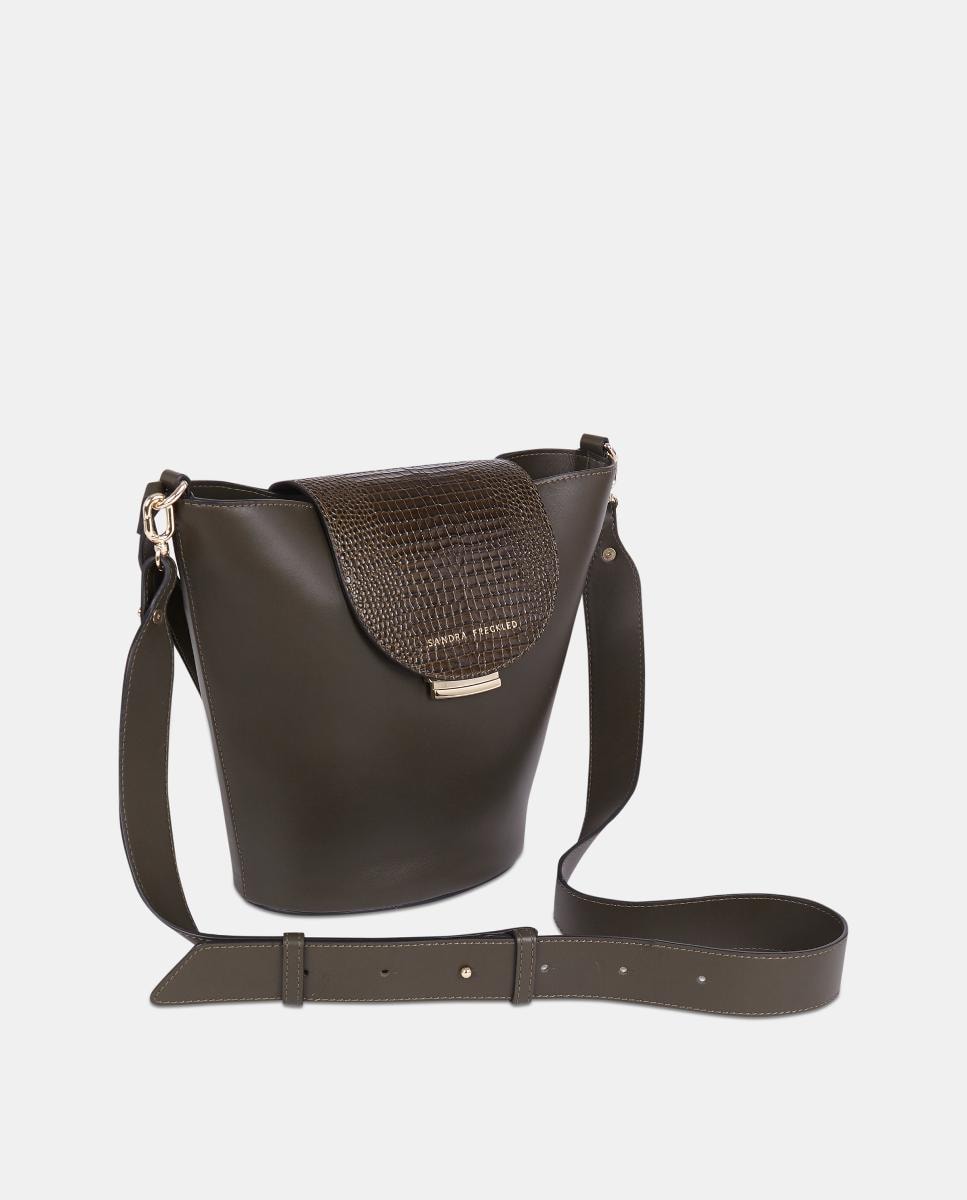 Mala Crossbody em Pele Gravada com Aba e Alça de Tiracolo Larga Verde-escuro-2