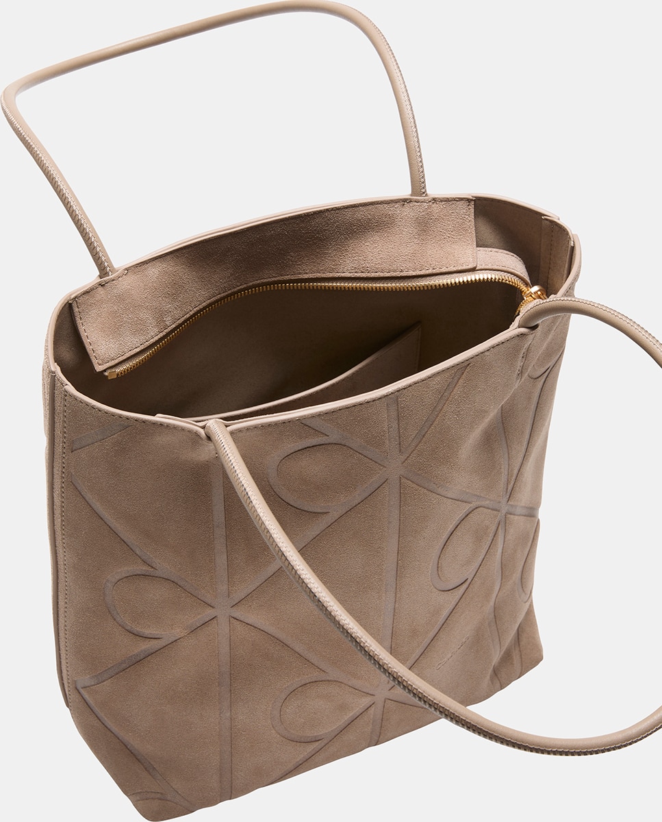Mala Tipo Tote Larga de Croute com Estampado de Monograma Bege-2