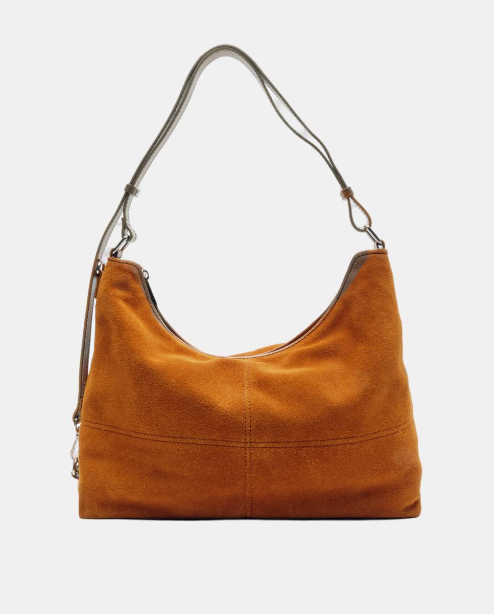 Mala de Ombro Média em Camurça Modelo Rio Camel-2