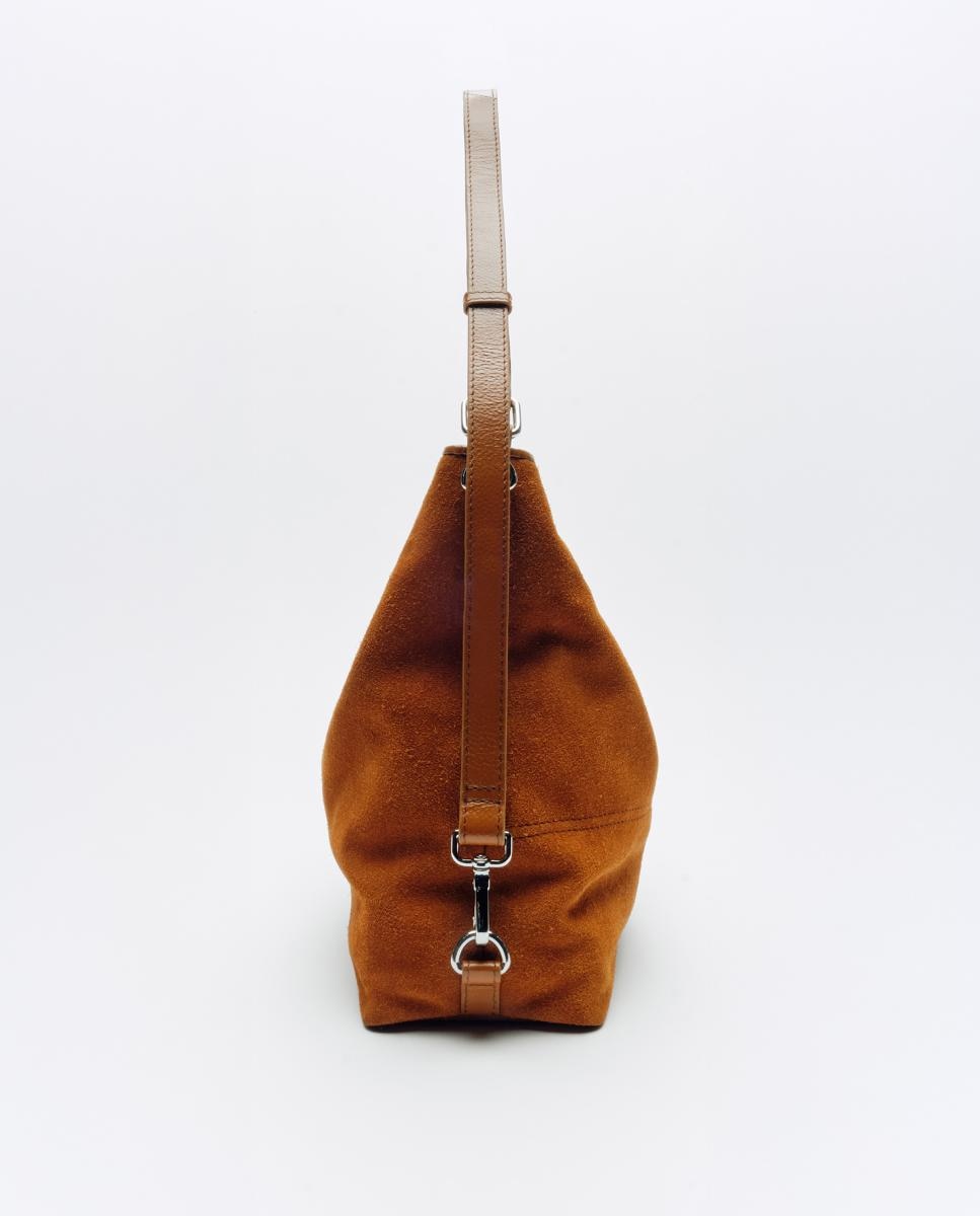 Mala de Ombro Média em Camurça Modelo Rio Camel-3