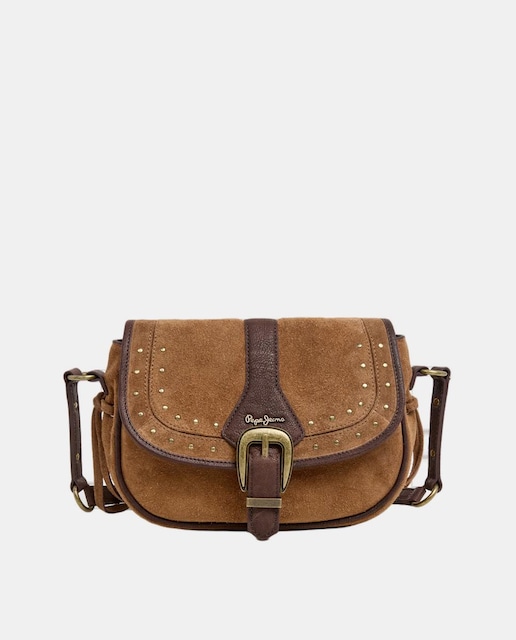 Imagem 0 de Mala Saddle Leonor Angie em Pele Combinada com Aba Magnética, Correia Ajustável e Logótipo