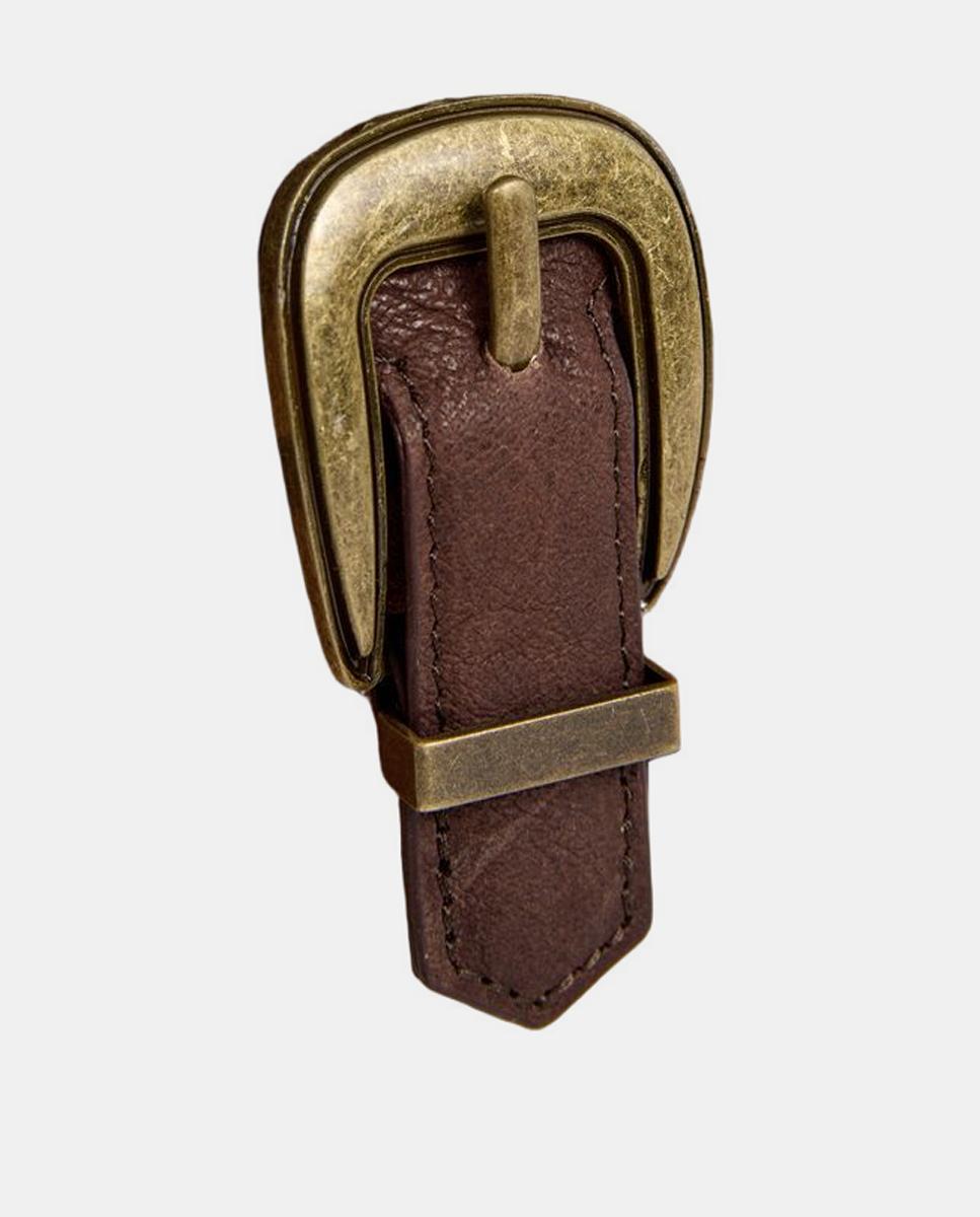 Mala Saddle Leonor Angie em Pele Combinada com Aba Magnética, Correia Ajustável e Logótipo Castanho-4