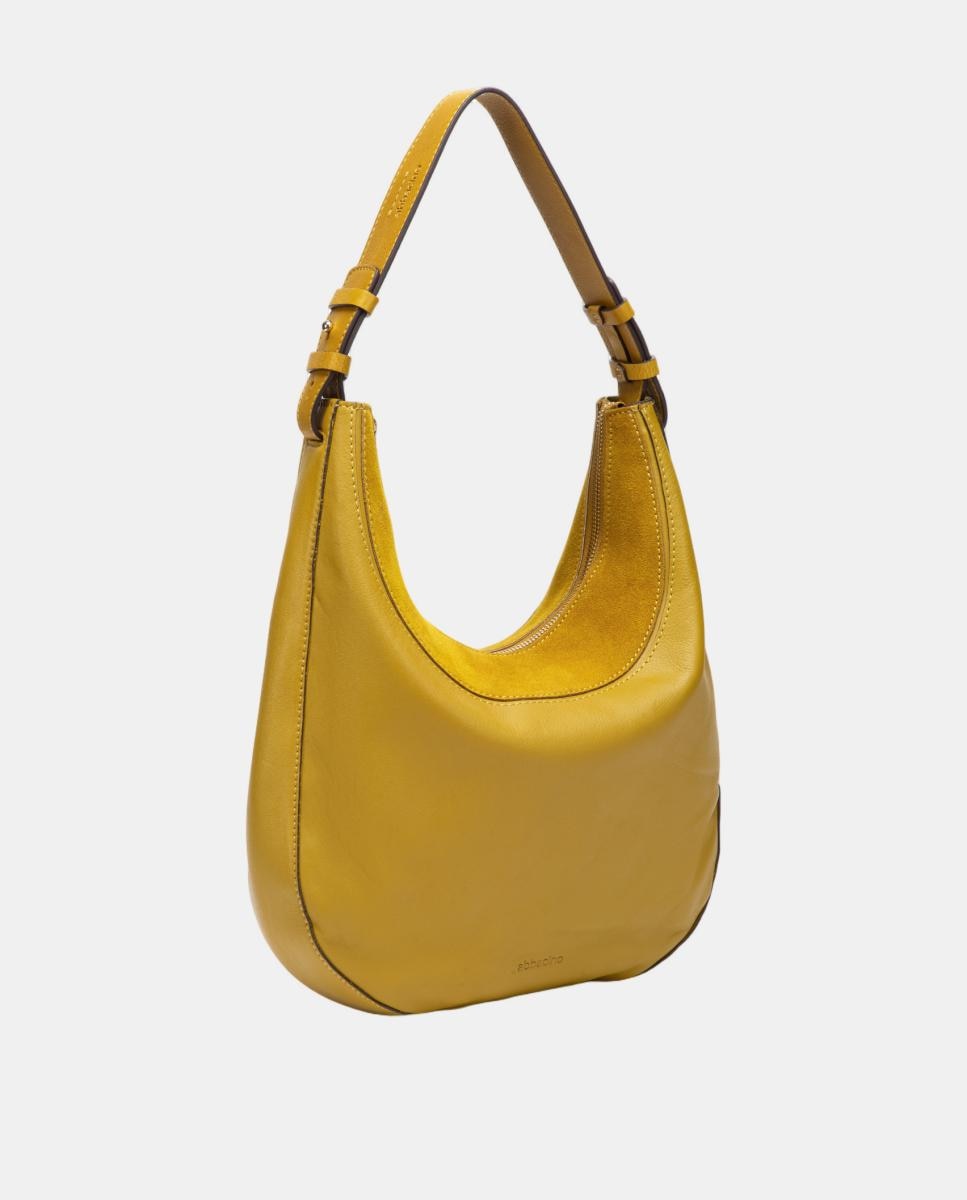 Mala de Ombro em Pele e Croute Combinadas Amarelo-2