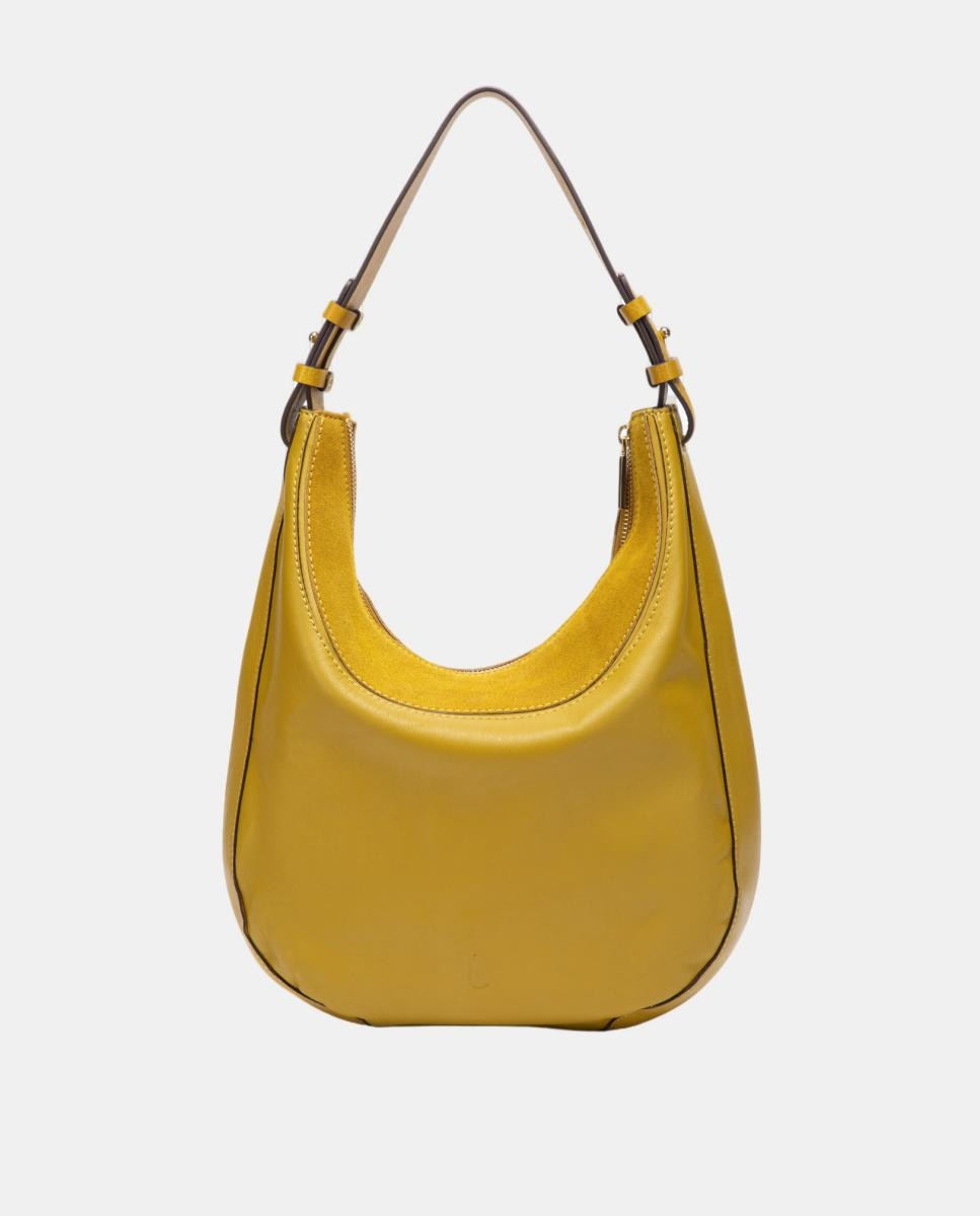 Mala de Ombro em Pele e Croute Combinadas Amarelo-3