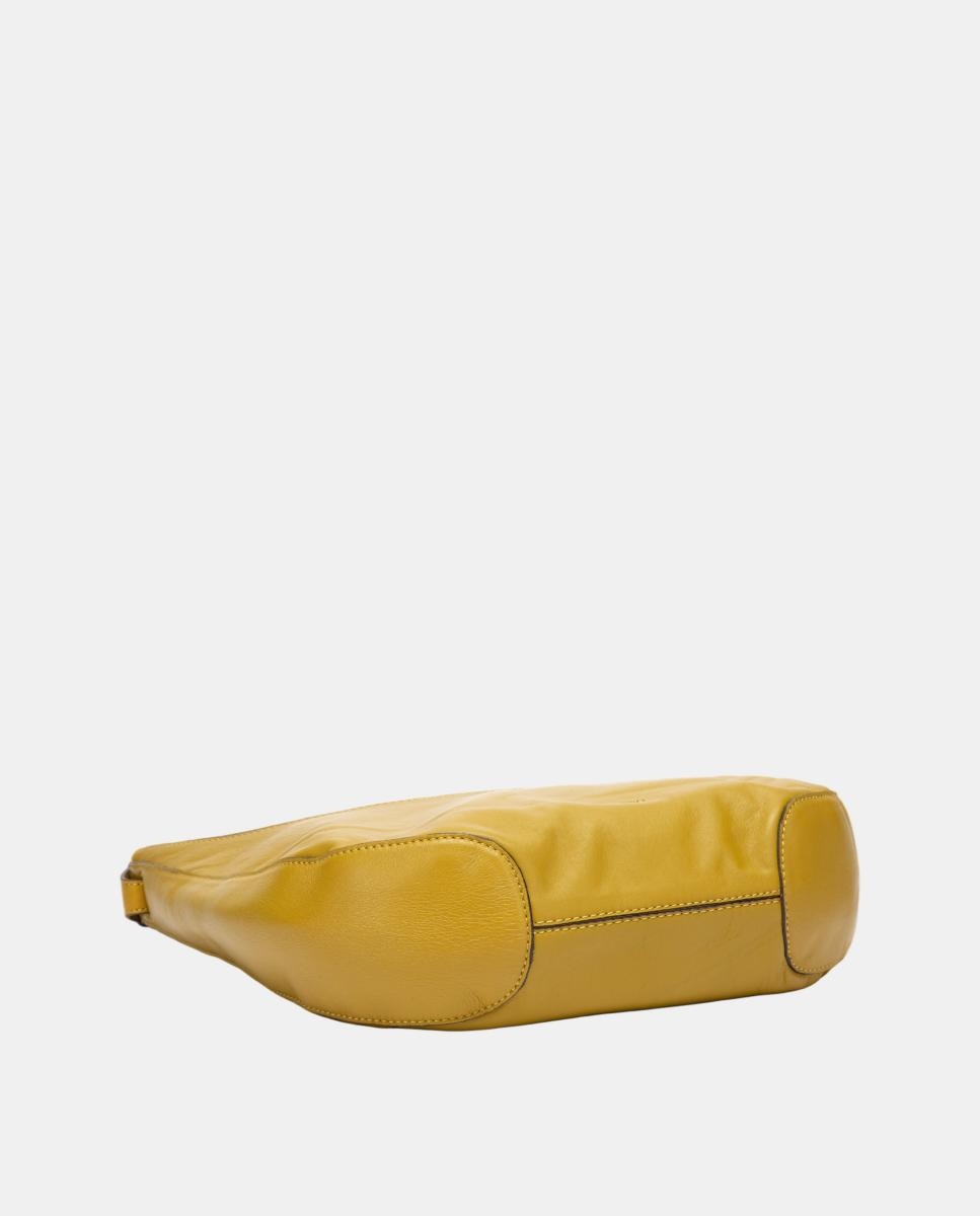 Mala de Ombro em Pele e Croute Combinadas Amarelo-4