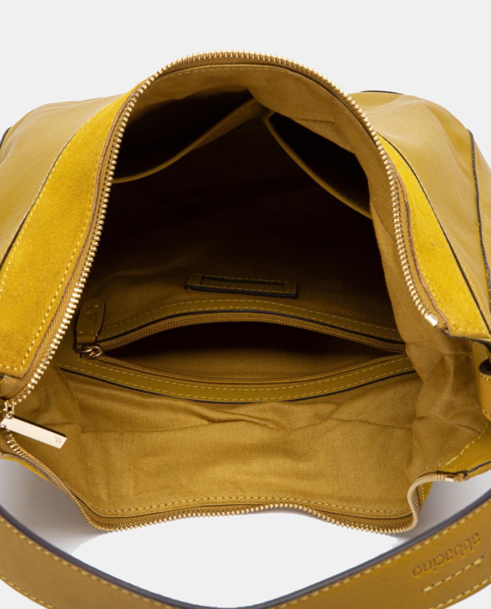 Mala de Ombro em Pele e Croute Combinadas Amarelo-5