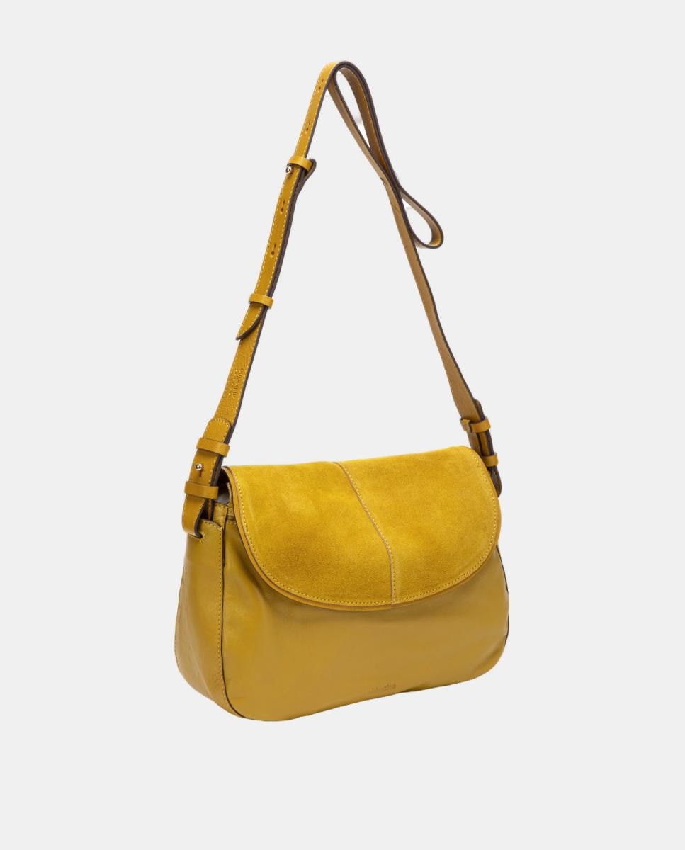 Mala a Tiracolo em Pele e Croute com Aba Amarelo-2