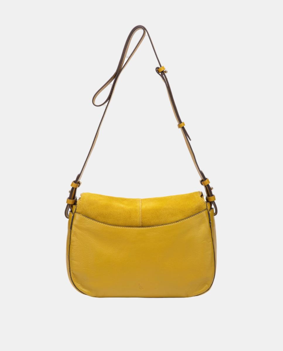 Mala a Tiracolo em Pele e Croute com Aba Amarelo-3