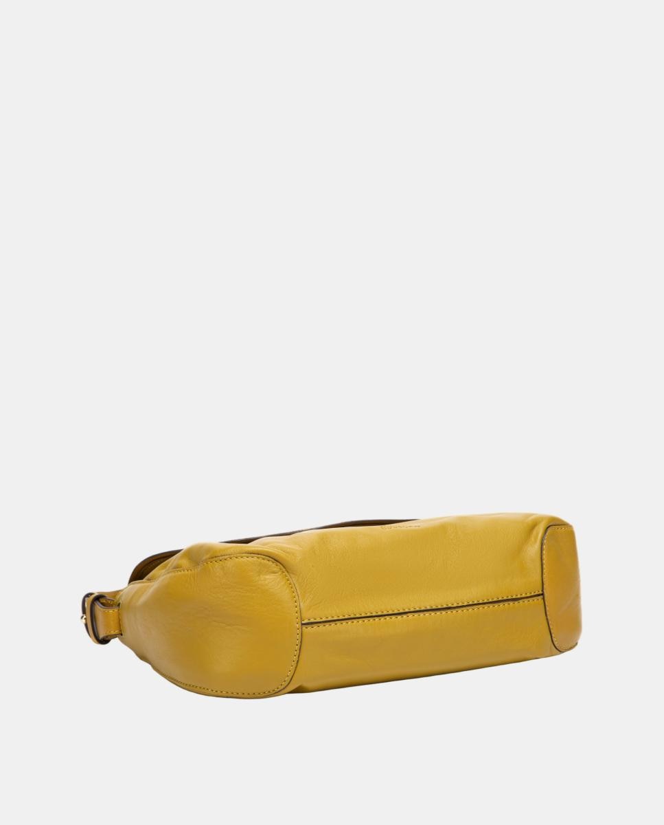 Mala a Tiracolo em Pele e Croute com Aba Amarelo-4