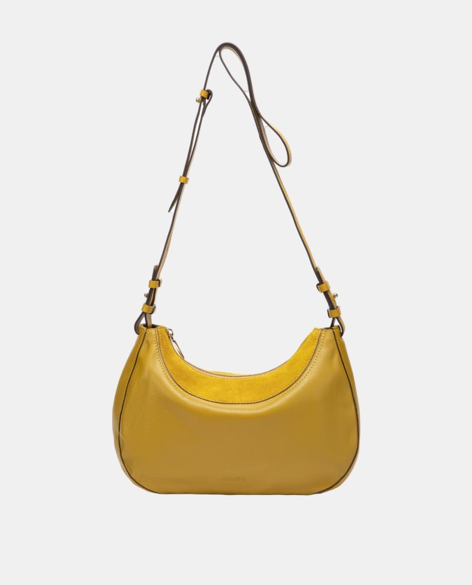 Mala a Tiracolo em Pele e Croute Combinadas Amarelo-1