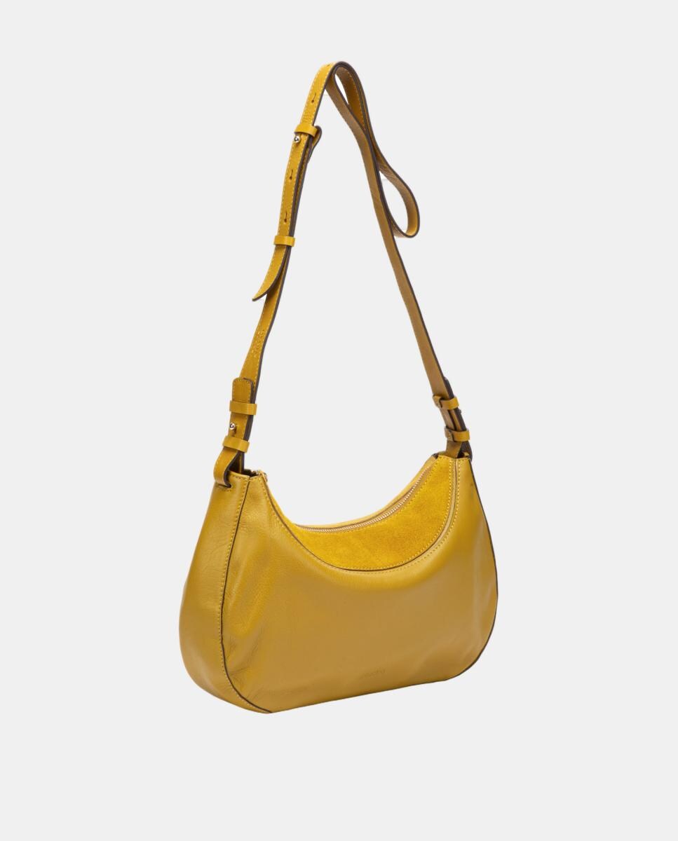 Mala a Tiracolo em Pele e Croute Combinadas Amarelo-2