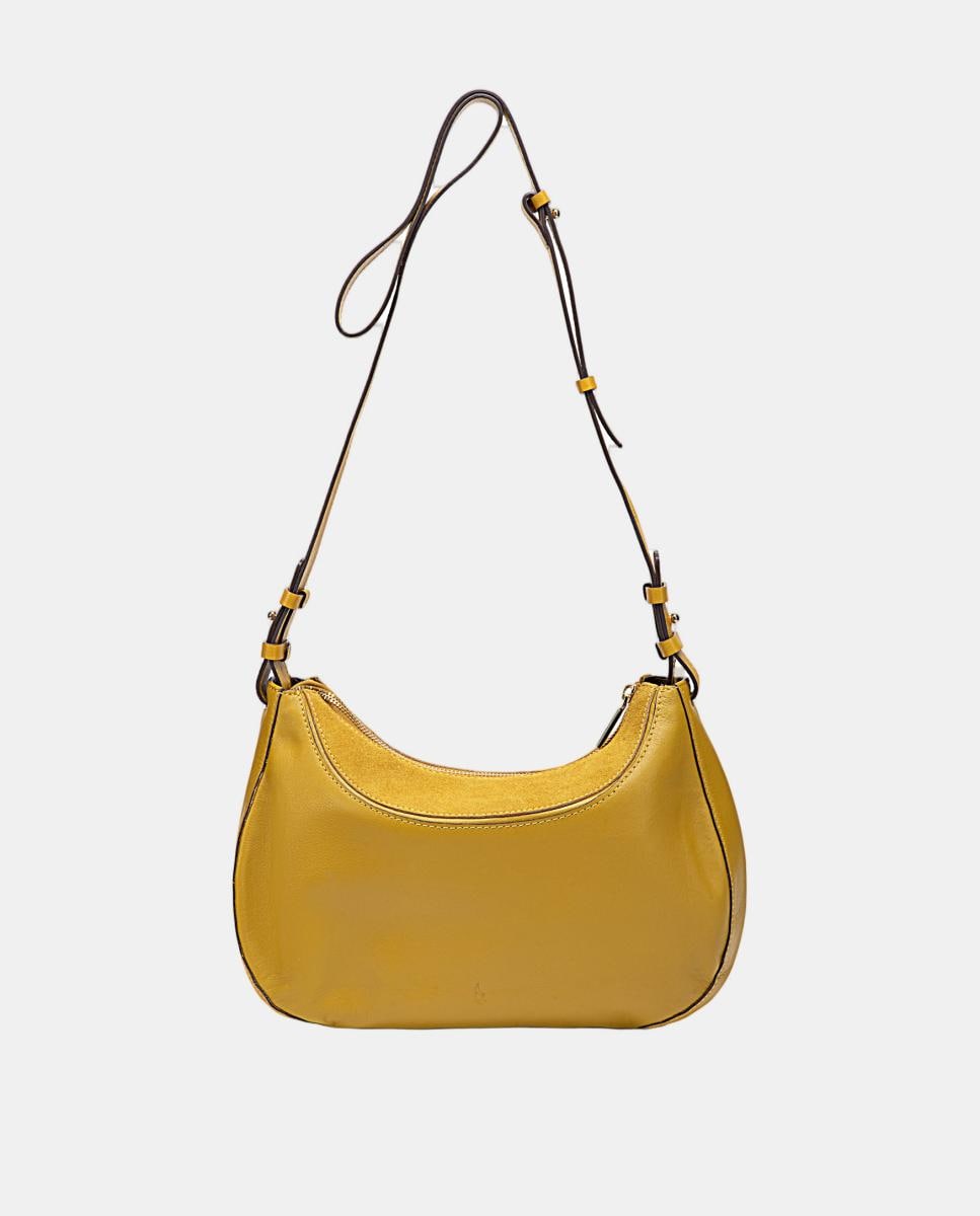 Mala a Tiracolo em Pele e Croute Combinadas Amarelo-3