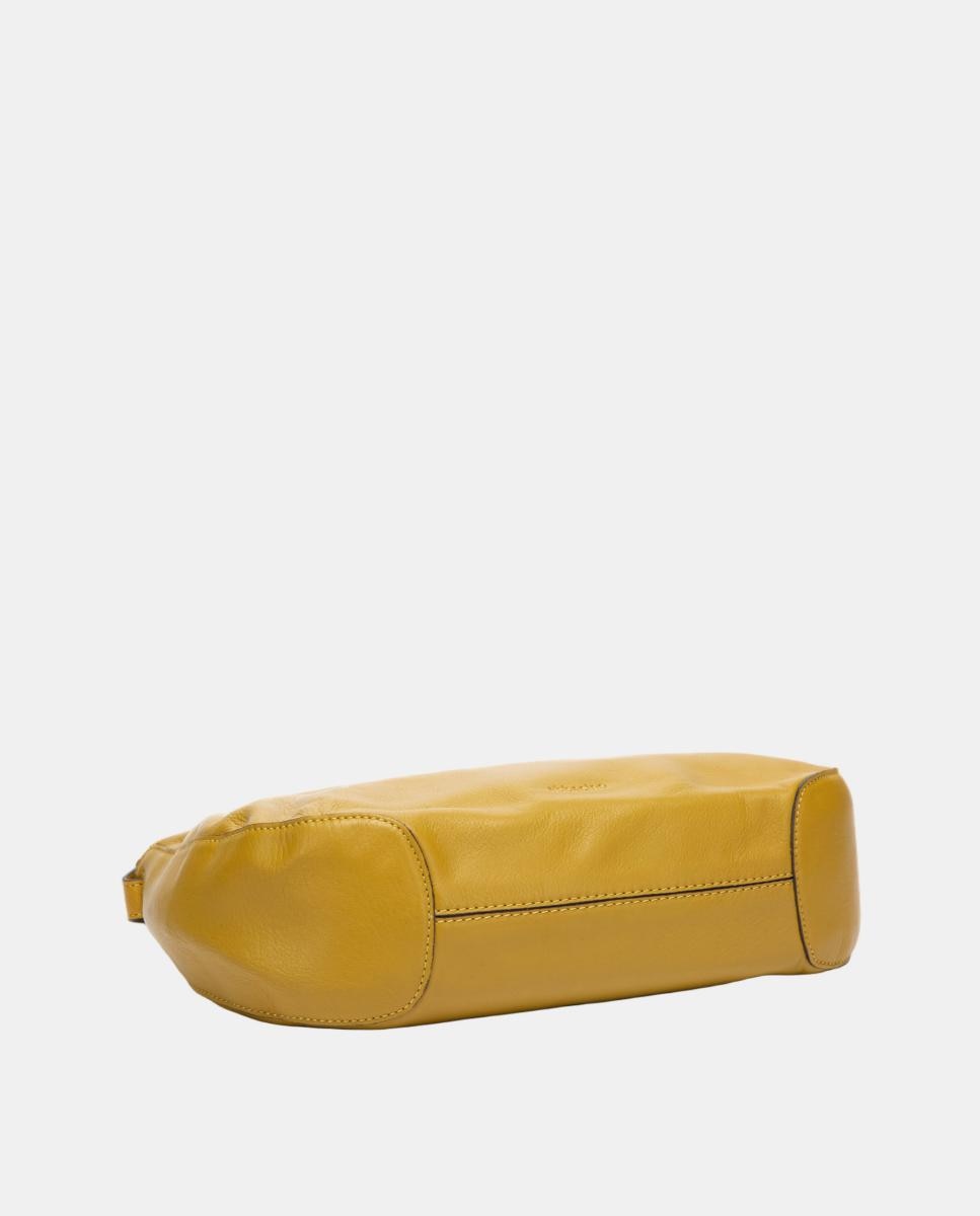 Mala a Tiracolo em Pele e Croute Combinadas Amarelo-4