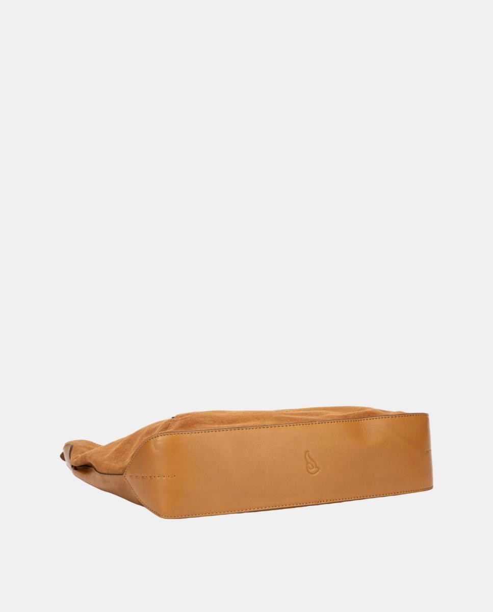 Mala de Ombro em Pele e Croute Combinadas Castanho-4