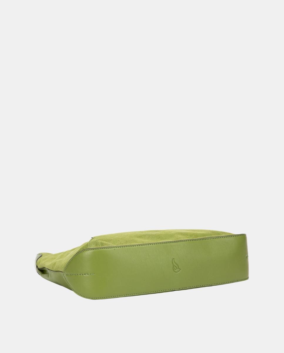 Mala de Ombro em Pele e Croute Combinadas Verde-4