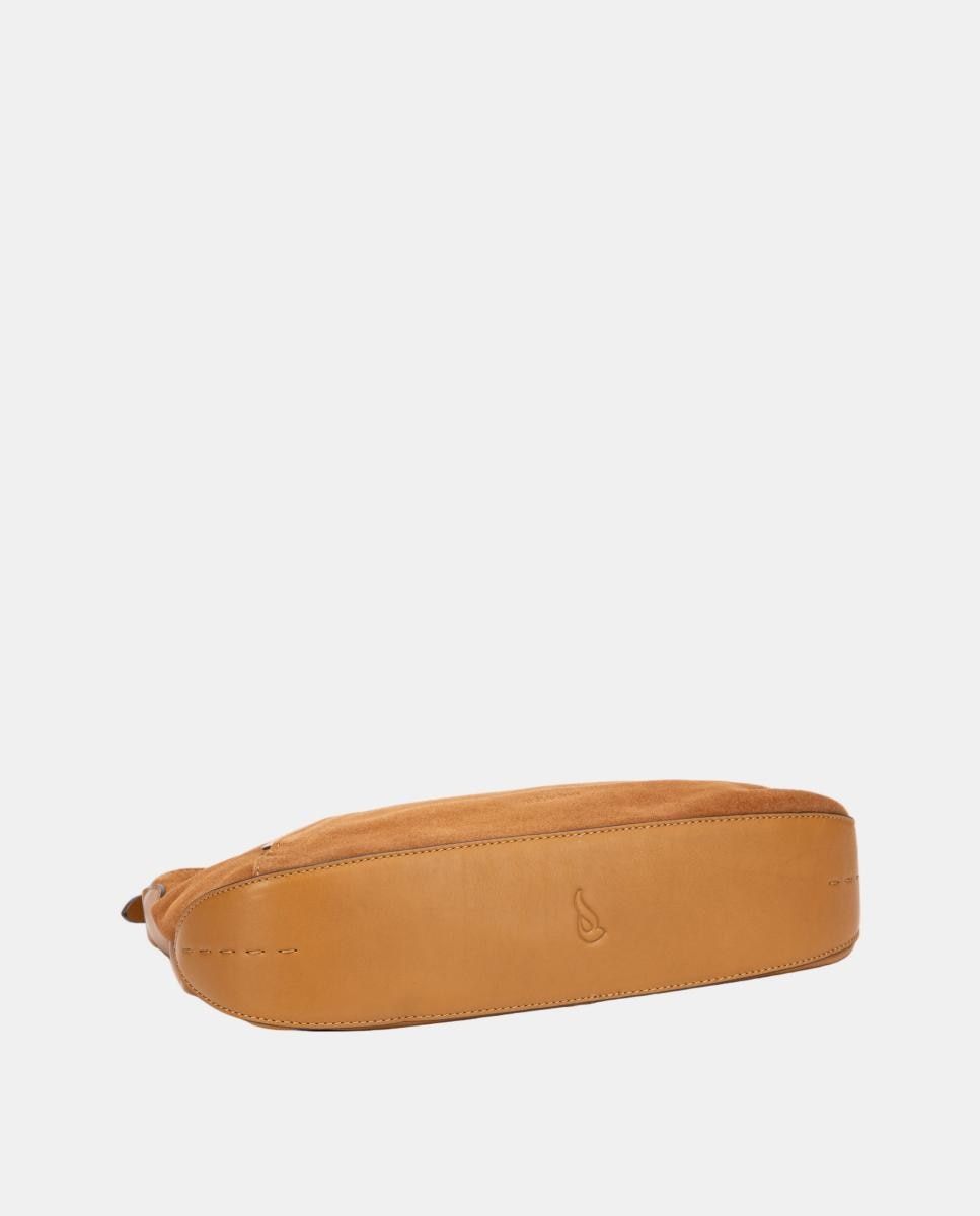 Mala a Tiracolo em Pele e Croute Combinadas Castanho-4