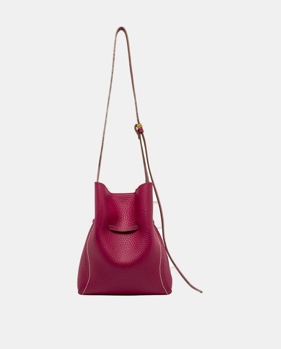 Mala de Ombro em Pele com Correia Ajustável Fúcsia-5