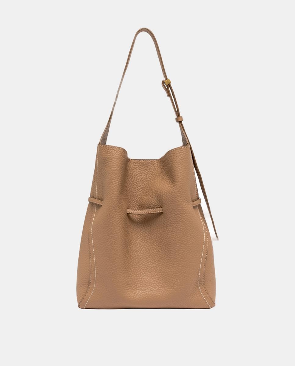 Mala de Ombro em Pele com Alça Ajustável Nude-5