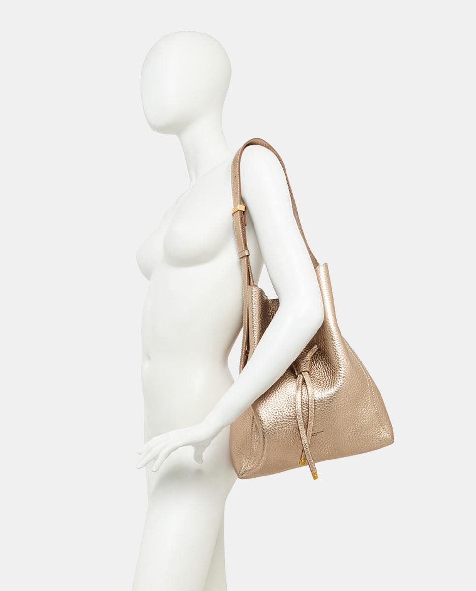 Mala de Ombro em Pele com Alça Ajustável Nude-6