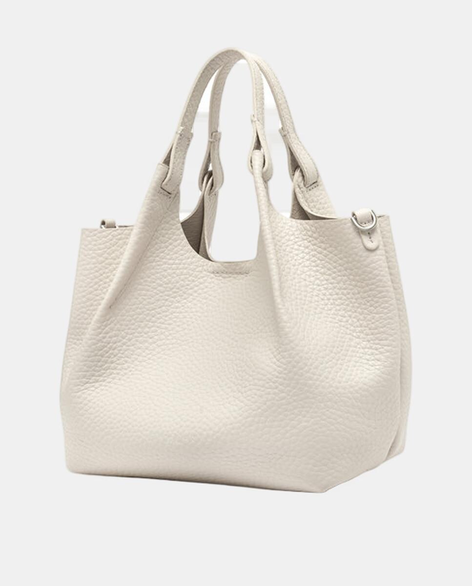 Mala Shopper Média com Bolso Amovível e em Pele - Castanho-Escuro Bege-2