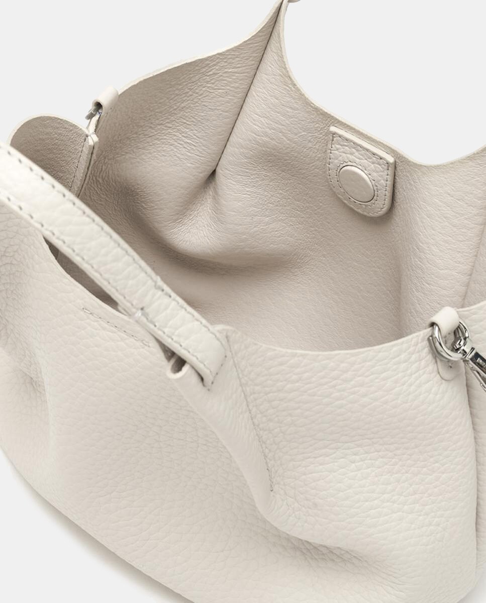 Mala Shopper Média com Bolso Amovível e em Pele - Castanho-Escuro Bege-3