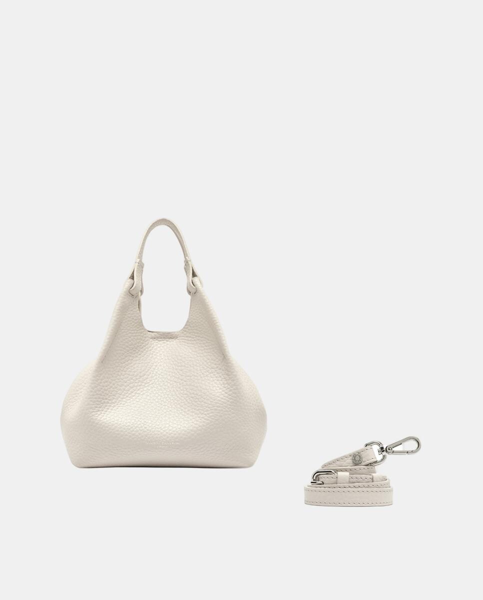 Mala Shopper Média com Bolso Amovível e em Pele - Castanho-Escuro Bege-4