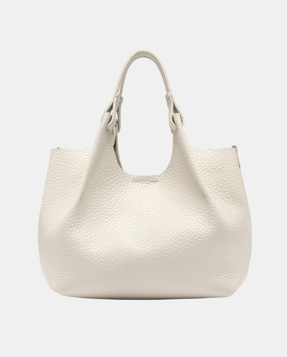 Mala Shopper Média com Bolso Amovível e em Pele - Castanho-Escuro Bege-5