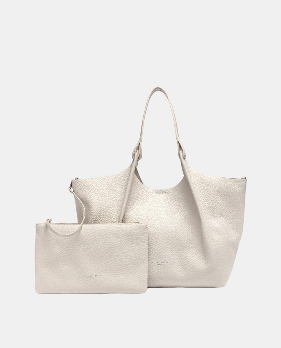 Imagen 0 de Bolso shopper grande de piel con bolsillo extraíble Beige