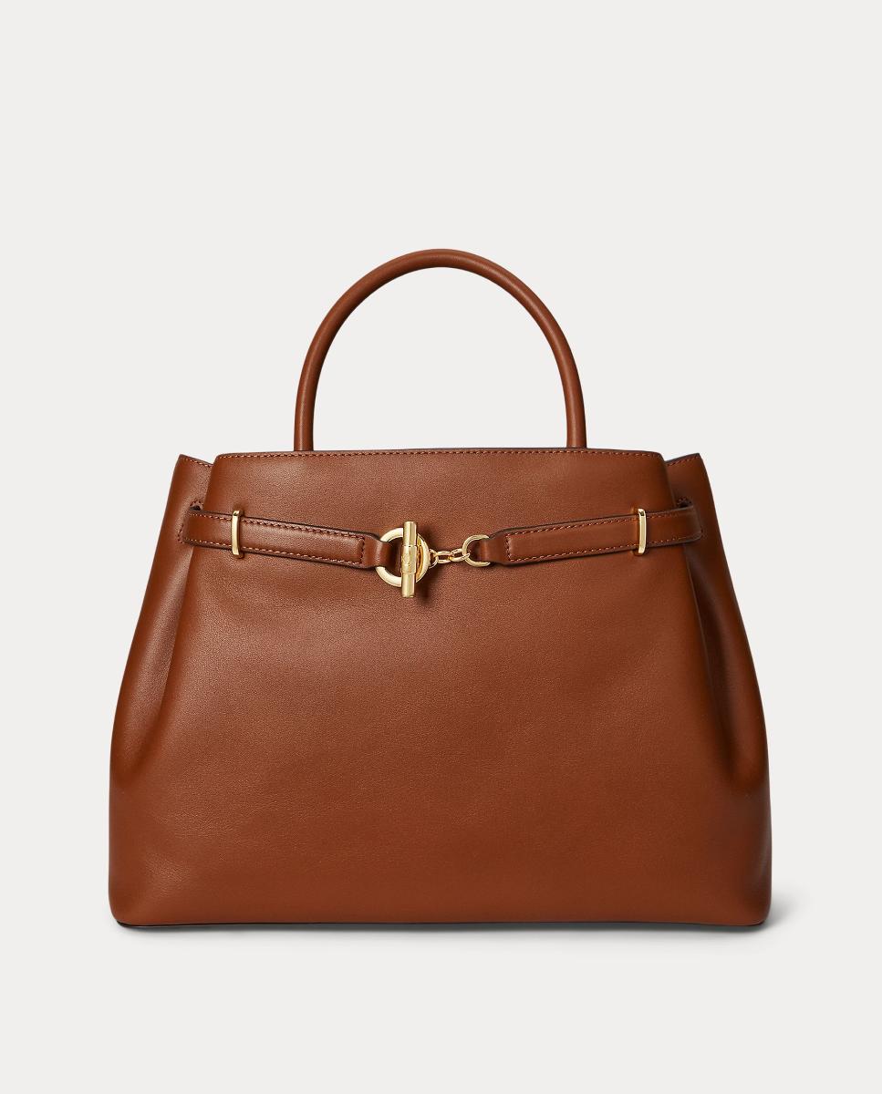 Mala Satchel Grande em Pele. Castanho-1